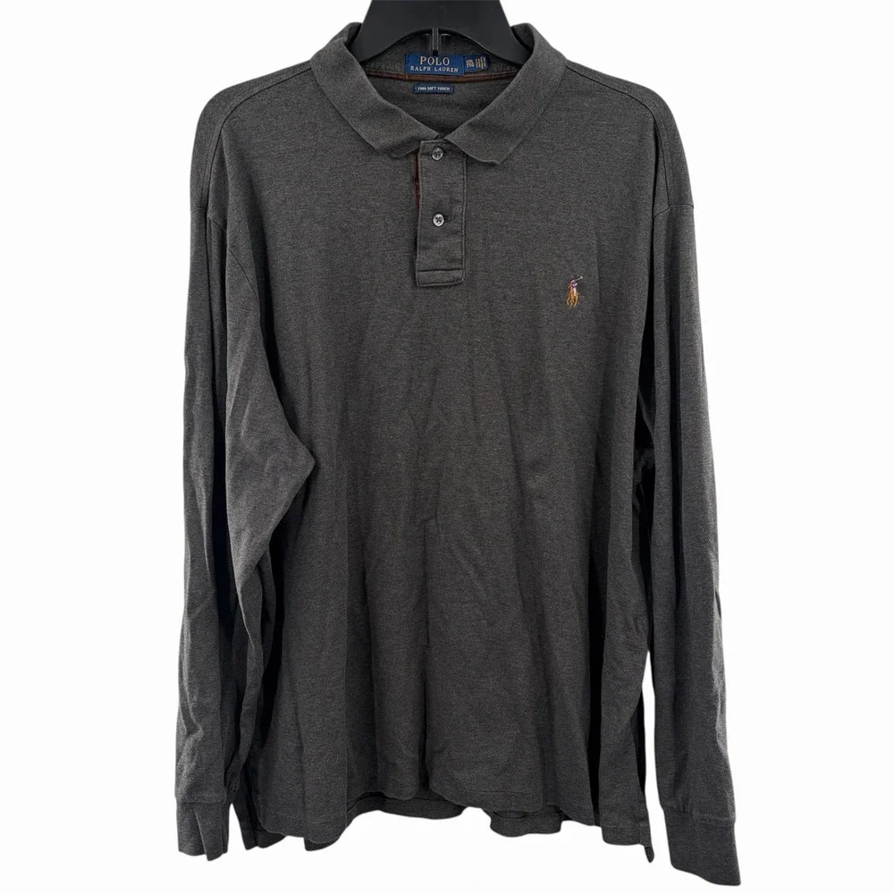 Polo Ralph Lauren Men's Gray 2XL Polo Long Sleeved Flesh Pony‎ Pima Soft Touch